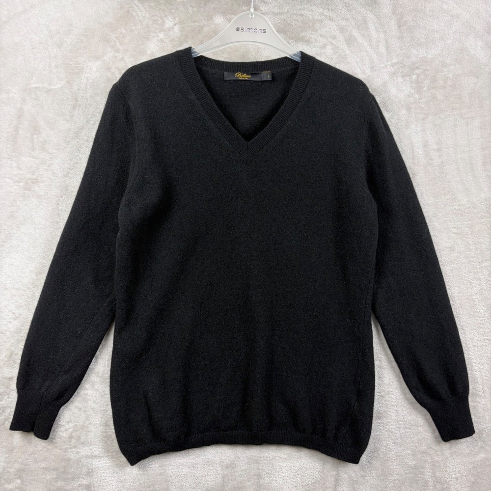 Bellina Italy Cashmere Merino Wool V Neck Sweater Black L Women Classic Knit